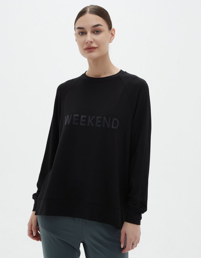 bamboo smooth feel long sleeve sweat top in black with weekend logo