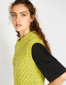 lime green cable wool cashmere tank top