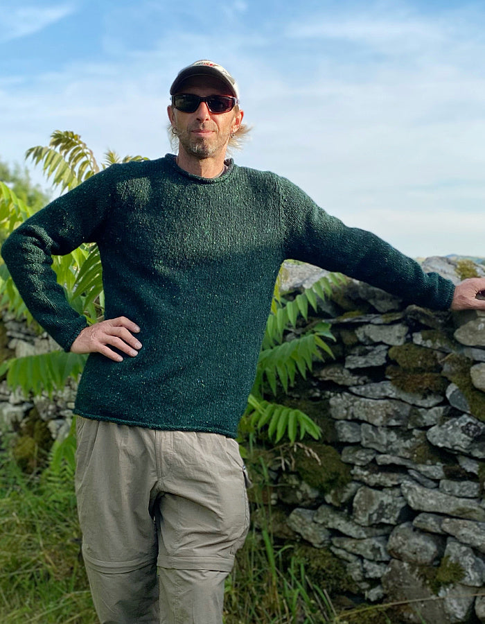 bottle green donegal teed mens roll neck sweater