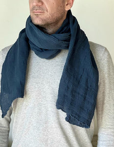 soft hemp unisex scarf in Japanese blue