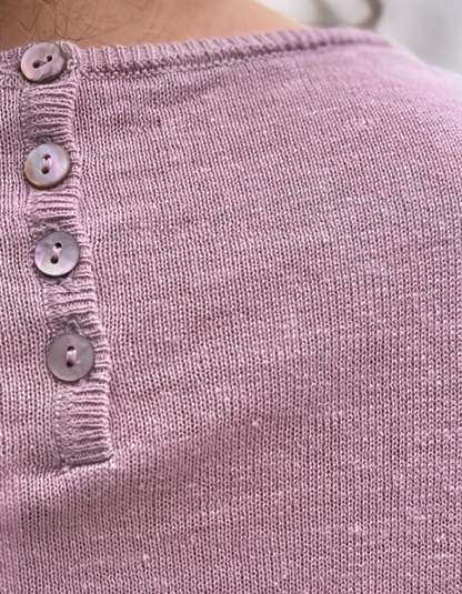 linen hemp blend knit t-shirt with swing shape in soft baby pink