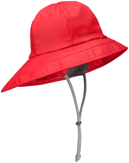 red waterproof sou ester with fleece ling and drawstring