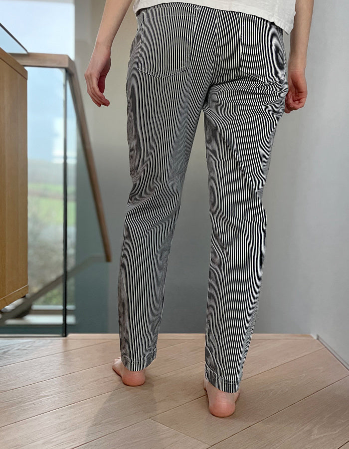summer jogging style cotton trousers in nav and white ticking stripe