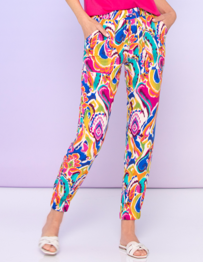 multicoloured cotton jogging trouser in festval style print