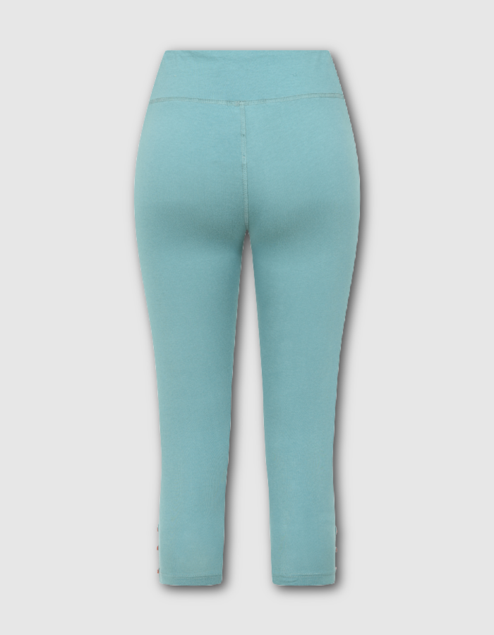 organic cotton 3/4 length cropped leggings in teal