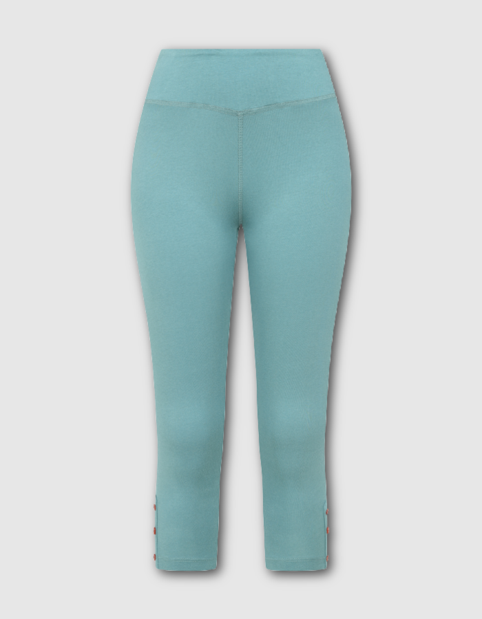 organic cotton 3/4 length cropped leggings in teal